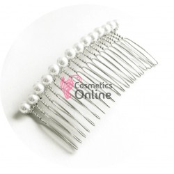 Pieptene din metal BT030AA Argintiu pentru decor par sau Voal de Mireasa - 20 pini cu perle